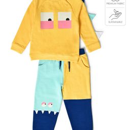 Mi Arcus 100% Cotton Full Sleeves Eyes Print Sweatshirt & Jogger Set - Yellow-image-94