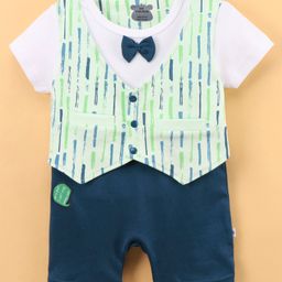 Mini Taurus Half Sleeves Party Wear Romper Abstract Print - Blue-image-62