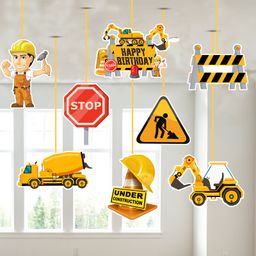 Zyozi Under Construction Theme Birthday Ceiling Hanging Streamers Yellow - Pack of 8-image-98