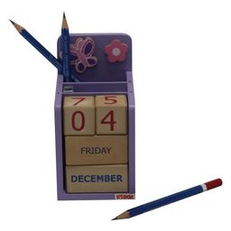 Kidoz Perpetual Wooden Learning Calendar with Pencil Stand for Kids RoomButterflyThemeEducational Calendar to Learn Days and Months- Mauve-26