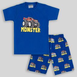 Unicorns Half Sleeves Monster Truck Printed Night Suit - Blue-image-80