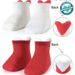 Babyoye Eco Conscious Bamboo & Spandex Knit Socks Pack of Two with Heart Applique -Cream & Red-image-38