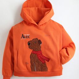 Cherry Crumble By Nitt Hyman Full Sleeves Dog Embroidered Relax Fit Hoodie - Orange-image-4