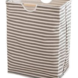 House of Quirk 52 Litre Linen Cotton Collapsible Laundry Basket For Folding Portable  - Beige Grey-image-2