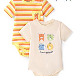 Babyoye Interlock  100% Cotton Knit with Eco Jiva Finish  Half Sleeves Onesies Striped & Animal Print Pack of 2 - Multicolour-image-28