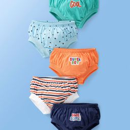 Doodle Poodle 100% Cotton Knit  Briefs  Star Text & Striped Print Pack Of 5 - Multicolour-image-34