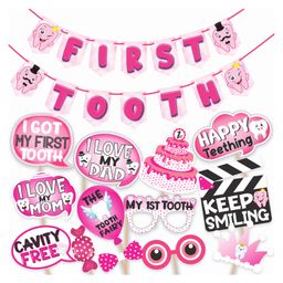 Wobbox First Tooth Decoration Items, I Got My First Tooth Decoration Items, First Tooth Celebration Pink Pack Of-14-26