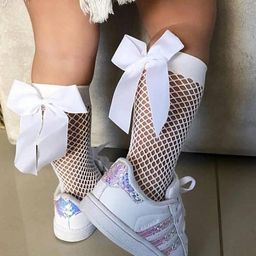 Flaunt Chic Cotton Bow Fishnet Socks  - White-image-88