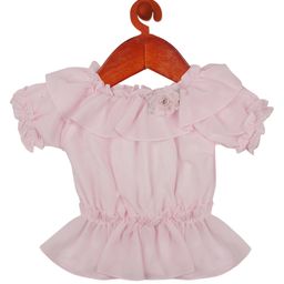 Tiny Girl Half Sleeves Ruffles & Floral Applique Detailed Top - Pink-picture-42