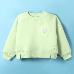Little Kangaroos Cotton Full Raglan Sleeves Sweatshirt with Glitter Heart Detailing - Lime Green-image-69