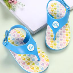 Babyoye Flip Flops with Velcro Closure Heart Print - Blue-picture-8