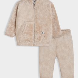 Mi Arcus Full Sleeves Solid Fur Detailed Coordinating Sweatshirt & Joggers Set - Beige-image-79