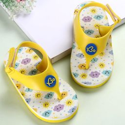 Babyoye Velcro Closure Flip Flops With Cloud Print -White & Yellow-image-56