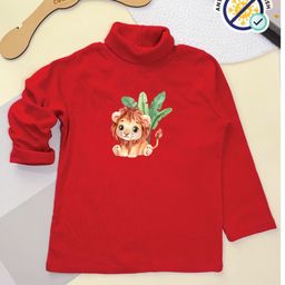 COCOON ORGANICS Cotton Rib Full Sleeves Lion Printed Anti Microbial Tee - Red-image-96