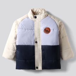 Bonfino Woven Full Raglan Sleeves High Neck Quilted Padded Jacket with Dino Patch Detailing - Blue & Cream-picture-16
