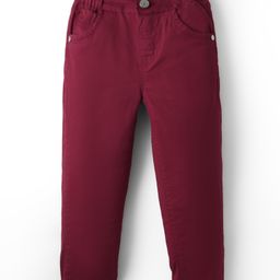 Olio Kids Cotton Woven Full Length Solid Coloured Trouser - Maroon-picture-8