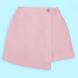 Kiddopanti Cotton Woven Solid Overlapped Skort - Pink-picture-1