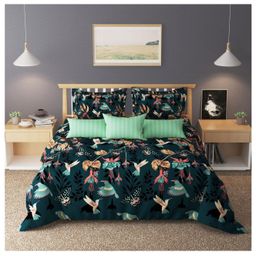 BhaiJi Bedsheet 180 TC Double Bed Sheet Queen size Microfiber With 2 Pillow covers - Green Bird Flat-image-111