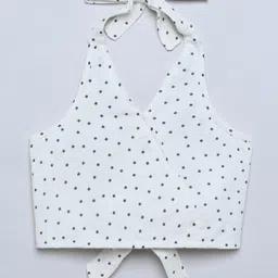Taffykids 100% Cotton Woven Sleeveless Daisies Printed Halter Neck Crop Top - White & Black-picture-27