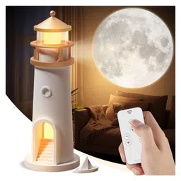 Azhari Remote Control Moon Light House LED Moonlight Projector Lamp Lighthouse Night Light LED Lighthouse Moon Projection for Kids- Color & Design May Vary-picture-13
