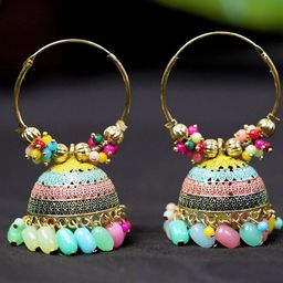 Zoey Gold-Plated Artificial Beaded Dome Shaped Drop Earrings-10