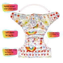Dumbledo Premium WhiteDrawing Free Size Leak proof Washable Unisex Reusable Cloth Diaper With 6-layer Black Insert - White image 3