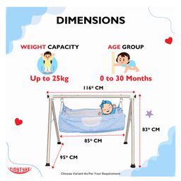 tiny tyke TinyTyke-Manual Baby Cradle Round Pipe - Fully Foldable | Square Hammock with Mattress | Blue image 3