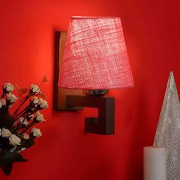 Devansh Pink & Brown Wood Traditional Frustum Shaped Wall Lamp-4