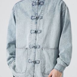 HERE&NOW Men Mandarin Collar Washed Self Design Casual Denim Jacket-picture-56