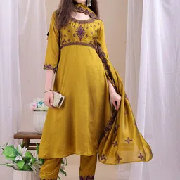 KALINI Women Ethnic Motifs Embroidered Regular Thread Work Kurta with Trousers & Dupatta-picture-52