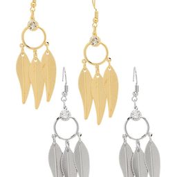 Stoln Set Of 2 Artificial Stones Studded Leaf Shaped Drop Earrings image 5