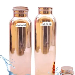 PRISHA INDIA CRAFT Gold Toned 2 Pieces Copper Water Bottles 700 ml-19