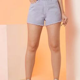 Globus Lavender Mid Rise Denim Shorts-image-5