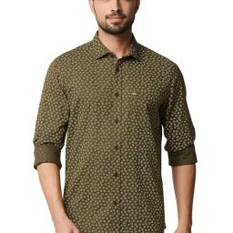 Basics Brown Cotton Slim Fit Printed Shirt-picture-2