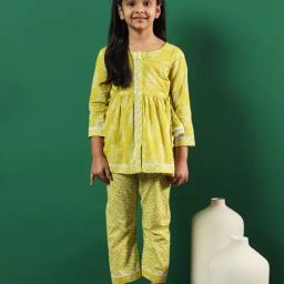READIPRINT FASHIONS Kids Green Printed Kurti with Pants-image-52