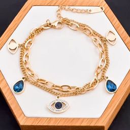 Zabby Allen Rose Gold-Plated Stainless Steel Stone Studded Evil Eye Charm Bracelet-0