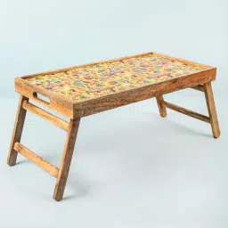 Chumbak Go Straight Take Left Yellow Wood Breakfast Tray - Set of 1-image-6