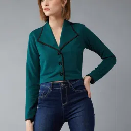 DOLCE CRUDO Green Relaxed Fit Crop Jacket-image-70