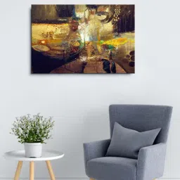 999store Brown & Yellow Abstract Painting Framed Canvas Painting-21