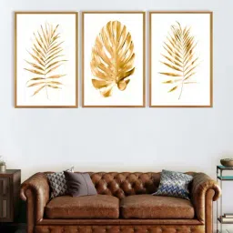 999store Gold & White Leaves Wall Painting-33