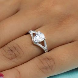 925 Silver Pear American Diamond Solitaire Wedding Engagement Ring for Women & Girls-image-30