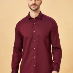 Peregrine by Pantaloons Wine Cotton Slim Fit Texture Shirt-picture-7