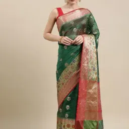Banarasi Silk Works Bottle Green Silk Woven Saree With Unstitched Blouse-picture-31