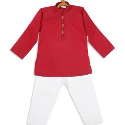 VASTRAMAY SISHU Maroon & White Cotton Straight Fit Kurta Set-image-97