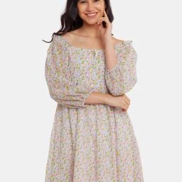 Zink London Off White Printed A Line Dress-image-16