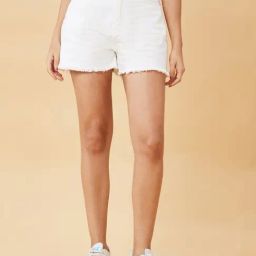 Globus White Mid Rise Denim Shorts-image-41