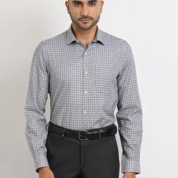 Turtle Grey Cotton Slim Fit Checks Shirt-image-65