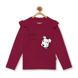 Kiddopanti Kids Burgundy & White Cotton Printed Full Sleeves Tee-image-63