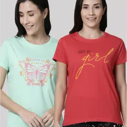 Kryptic Green & Fuchsia Printed Cotton T-Shirt - Pack of 2-image-50