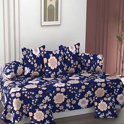 AMRANGE Blue & White 8 Pieces Floral Printed Bedsheet with Bolster and Cushion Covers-31
